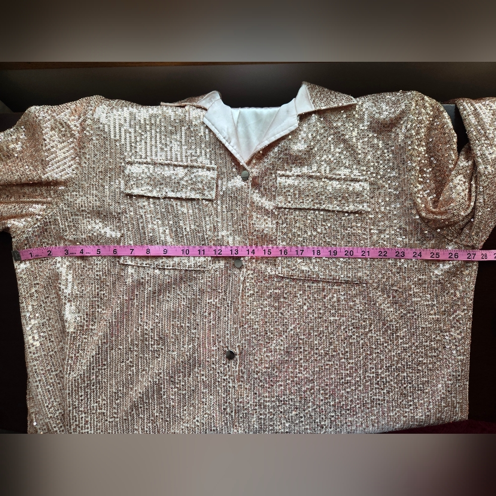 GeeGee Plus Rose Gold Sequin Shacket Button Down Jacket 3XL NWT - Picture 4 of 9